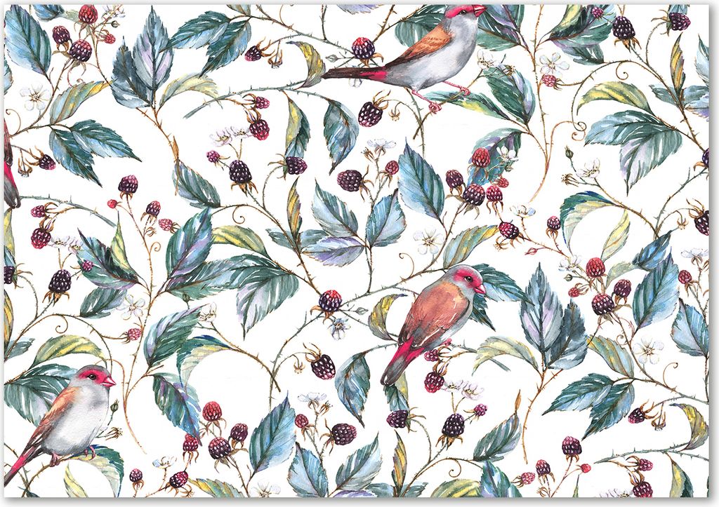 Tulup Leinwandbild - 100x70 cm - Wandkunst - Drucke auf Leinwand - Leinwanddruck - Blumen & Pflanzen - Mehrfarbig - Brombeere Vögel