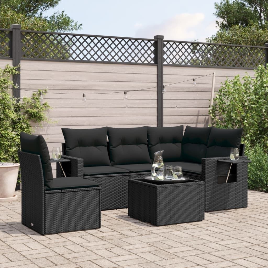 Maison Exclusive - 6-tlg. Garten-Sofagarnitur mit Kissen Schwarz Poly Rattan