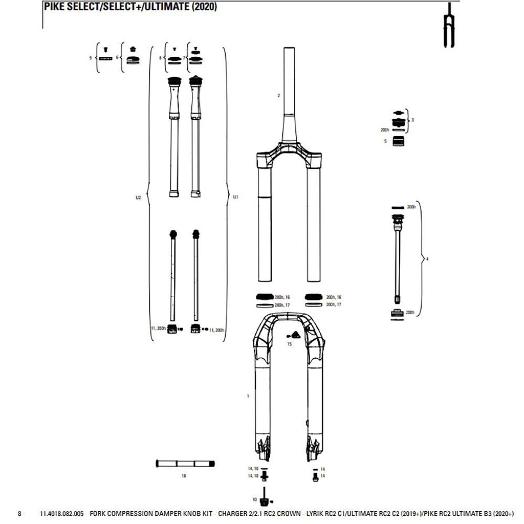 Gabel Druckstufen Einstellknopf Kit RS Charger 2/2.1 RC2 Crown