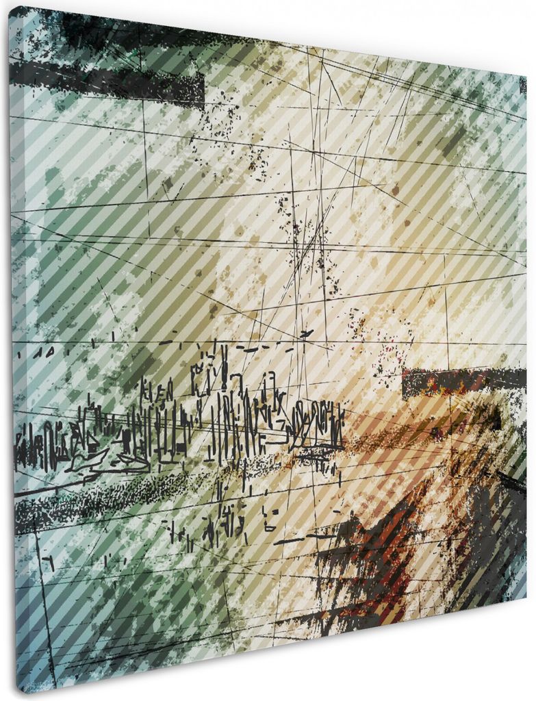 Wallario Premium Leinwandbild Grunge Stil Streifen Schrift und Muster in Größe 50 x 50 cm