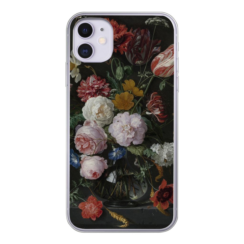 MuchoWow Handyhülle Schutzhülle Hülle für iPhone 11 Stilleben mit Blumen in einer Glasvase - Gemälde von Jan Davidsz. de Heem Silikon Softca...