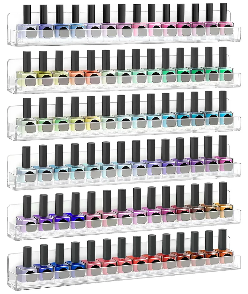 Présentoir vernis acrylique 6 étagères murales pour salle de bain
