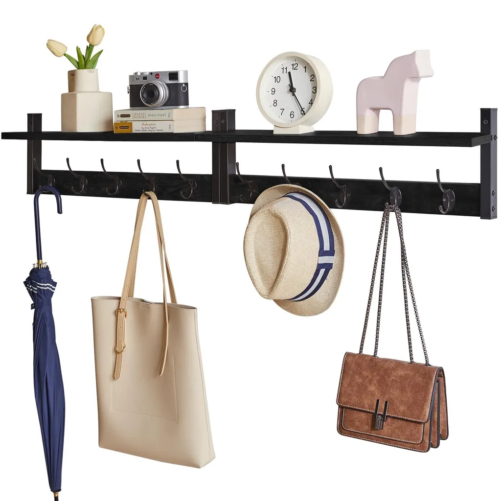 Porte-manteau mural pour ranger petits espaces, lot de 2 étagères noires