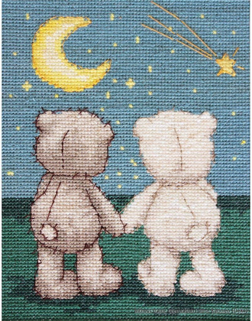 Auslaufmodell Luca-S Kreuzstich Set "Bruno und Bianca mit dem Mond", Zählmuster, 12,5x15,5cm