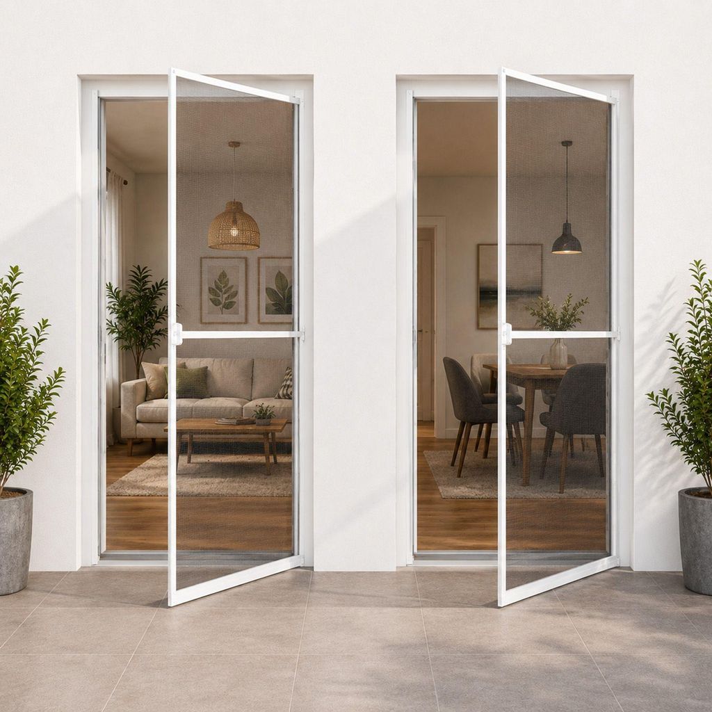 2x BURI Insektenschutztür Alu 210x100 cm Fliegengitter Tür kürzbar Mückenschutz Tür für Balkon Tür Terrassentür Fiberglas Gewebe Insektensc...