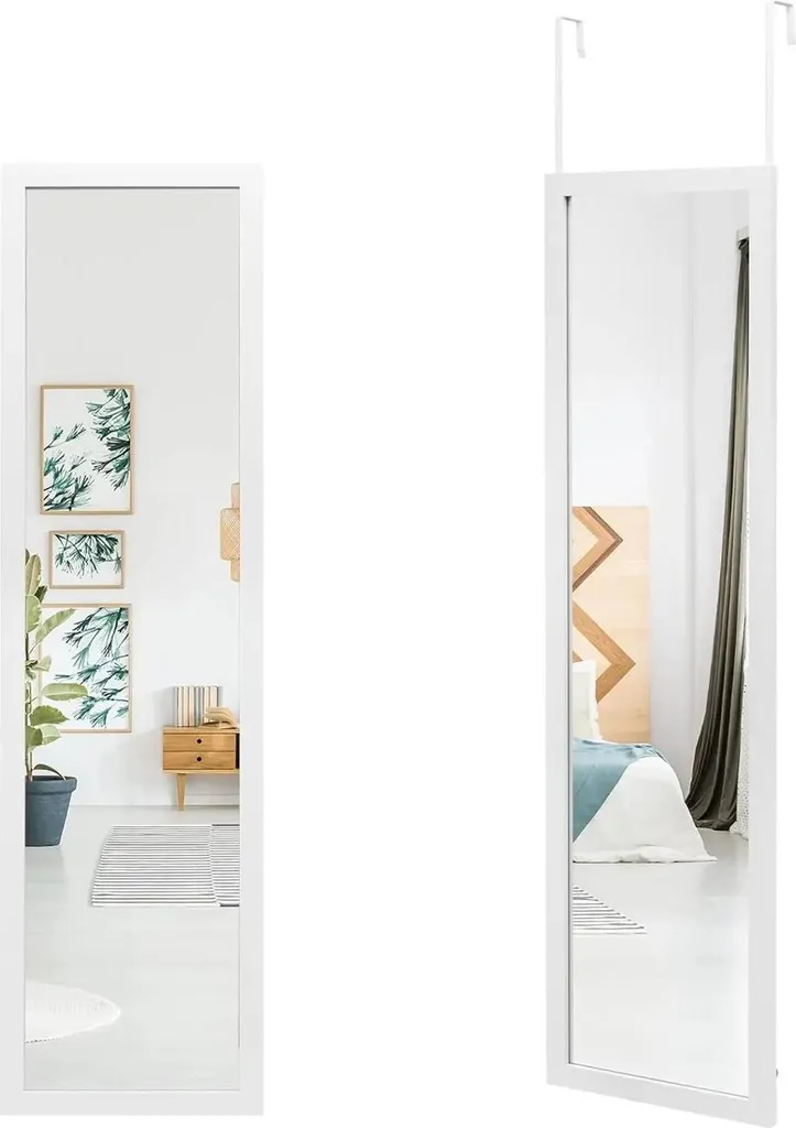 Miroir mural 33 x 120 cm blanc - Design 2 en 1 à suspendre ou à fixer