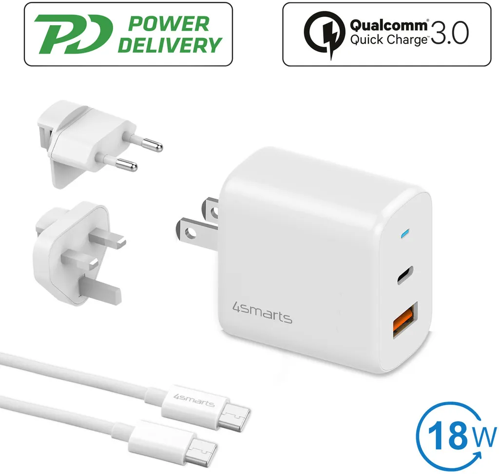 4smarts VoltPlug Travel Set 18W + Cavo USB-C 60W | Ricarica Fast