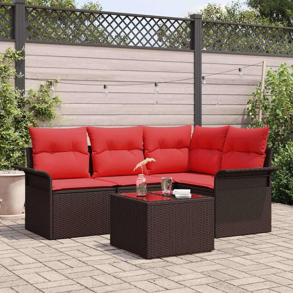 Möbel Gartensofa-set mit Kissen 5 pcs Braun Poly-RattanGartenmöbelgarnituren - Gartenmöbelgarnituren c44