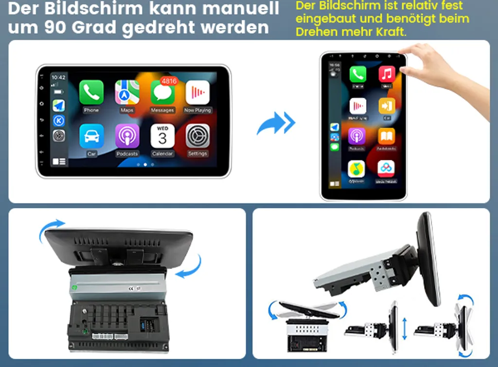 Autoradio 1 DIN Android 15 Schermo 360° 2+64GB DAB+ Wireless CarPlay - 2