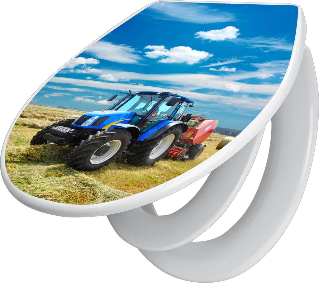 banjado Familien WC Sitz mit Absenkautomatik 37x44,5x5cm -Traktor - Klodeckel/Klobrille mit kindersitz aus hochwertigem Polypropylen - universeller...