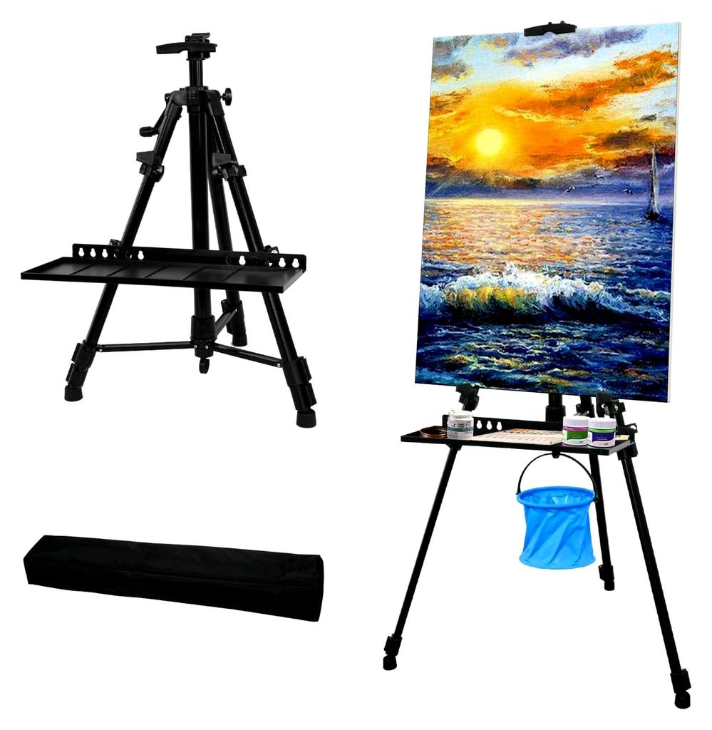 Große Staffelei 50-152 cm aus Aluminium für Kunstmalerei mit Tragetasche, Schwarz