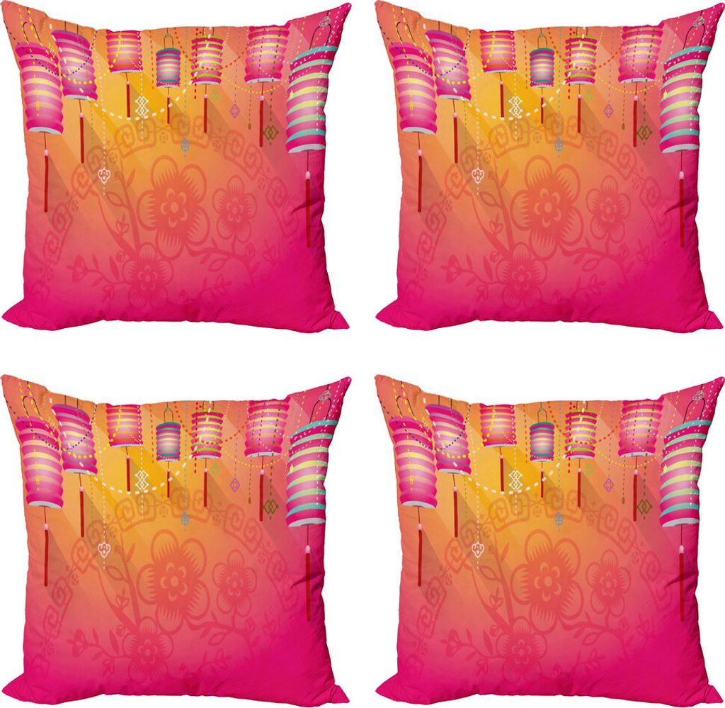 ABAKUHAUS Laterne Kissenbezug Set (4 Stück), Neujahr Feste, Moderner Doppelseitiger Digitaldruck, 60 cm x 60 cm, Fuchsie