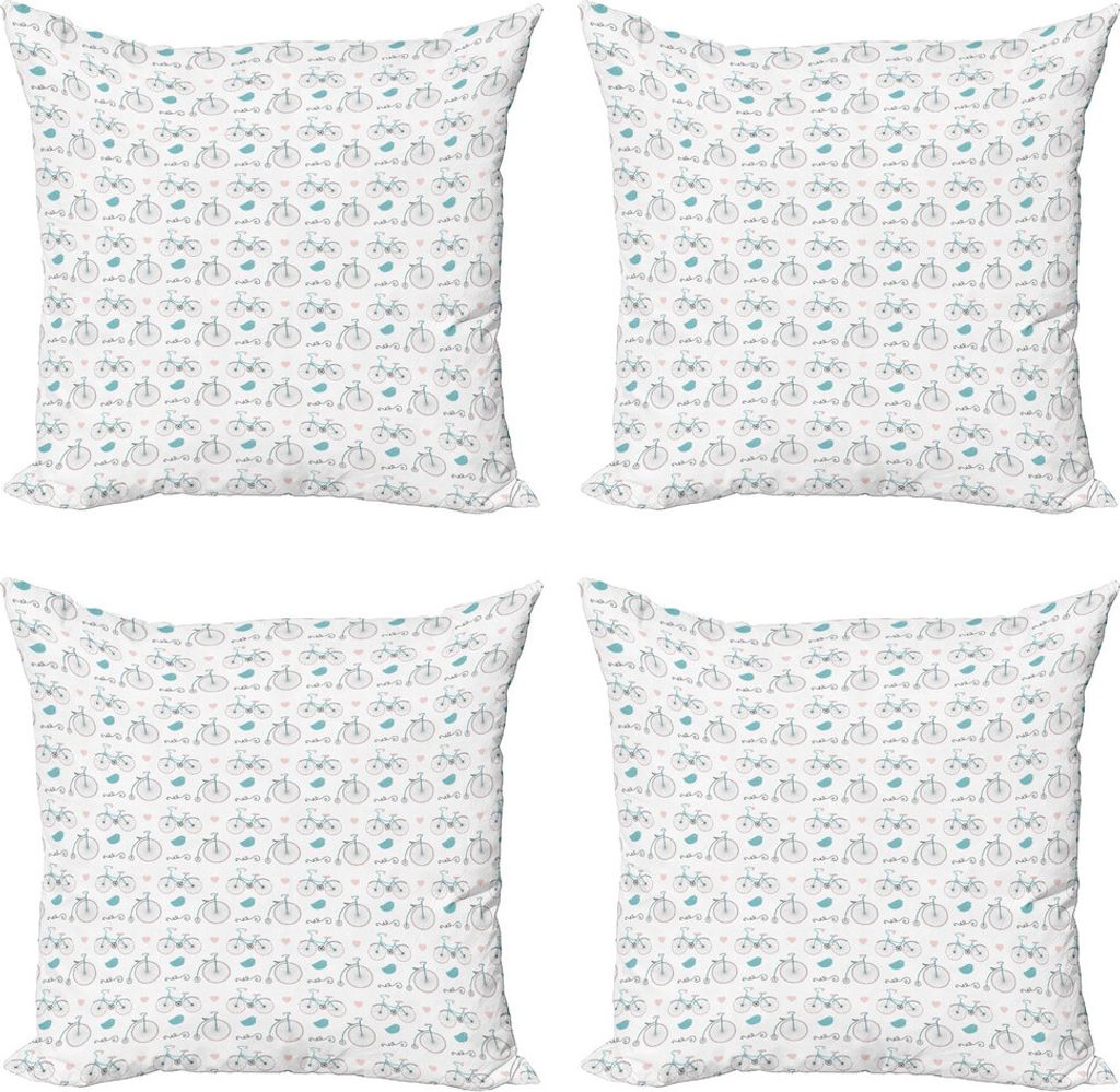 ABAKUHAUS Fahrrad Kissenbezug Set (4 Stück), Bikes Hipster Retro, Moderner Doppelseitiger Digitaldruck, 60 cm x 60 cm, Soft Pink Blau