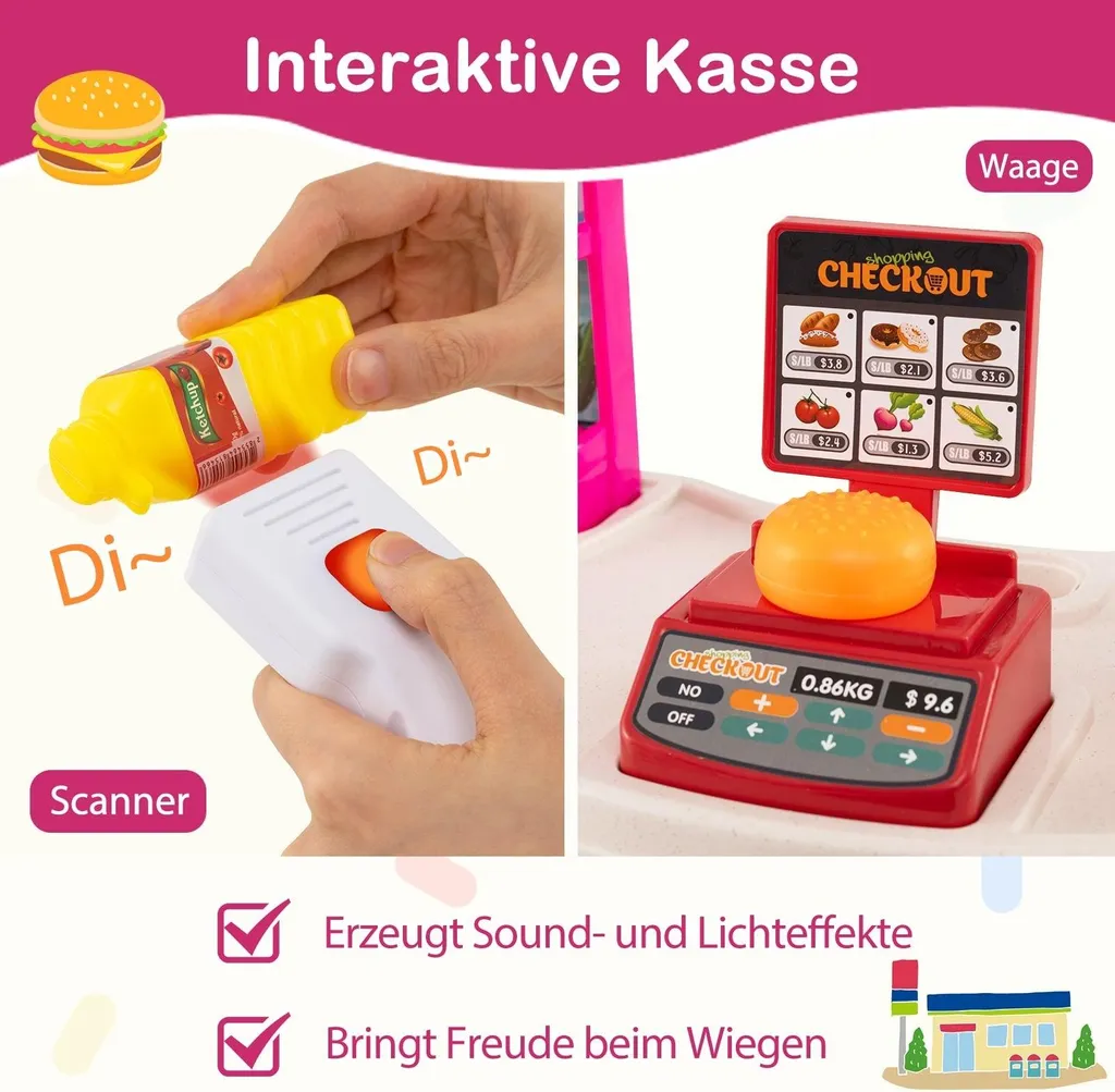 Supermarché pour enfants XXL avec chariot et scanner réaliste XL
