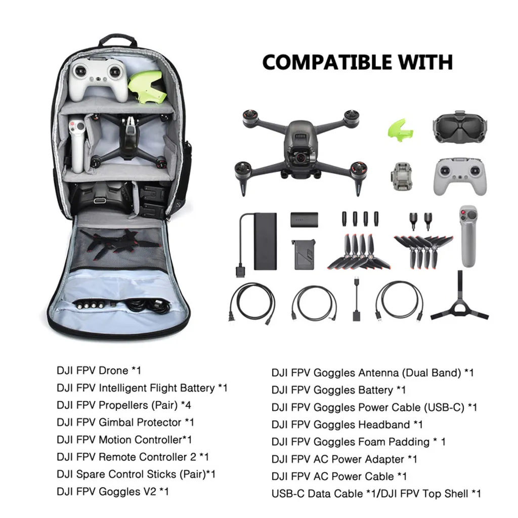 Sac à dos drone FPV rembourré avec compartiments modulables noir mat - 4