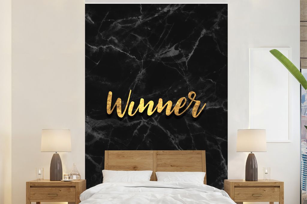 MuchoWow Fototapete für Wohnzimmer oder Schlafzimmer Wandtapete Vinyl Motivtapete Sieg - Gold - Marmor - 145x220 cm - Wanddekoration