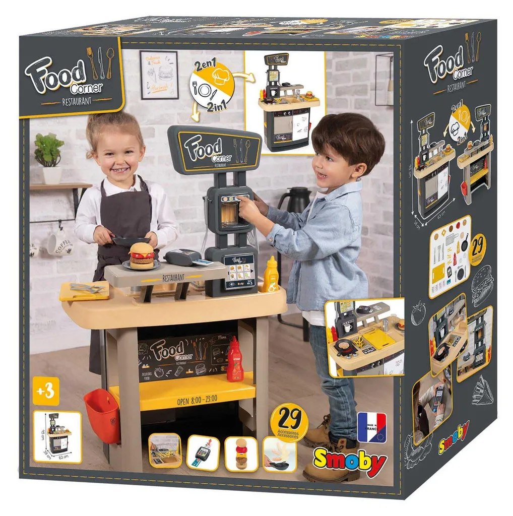 Cuisine Smoby 2 en 1 pour enfants avec coin repas et accessoires inclus