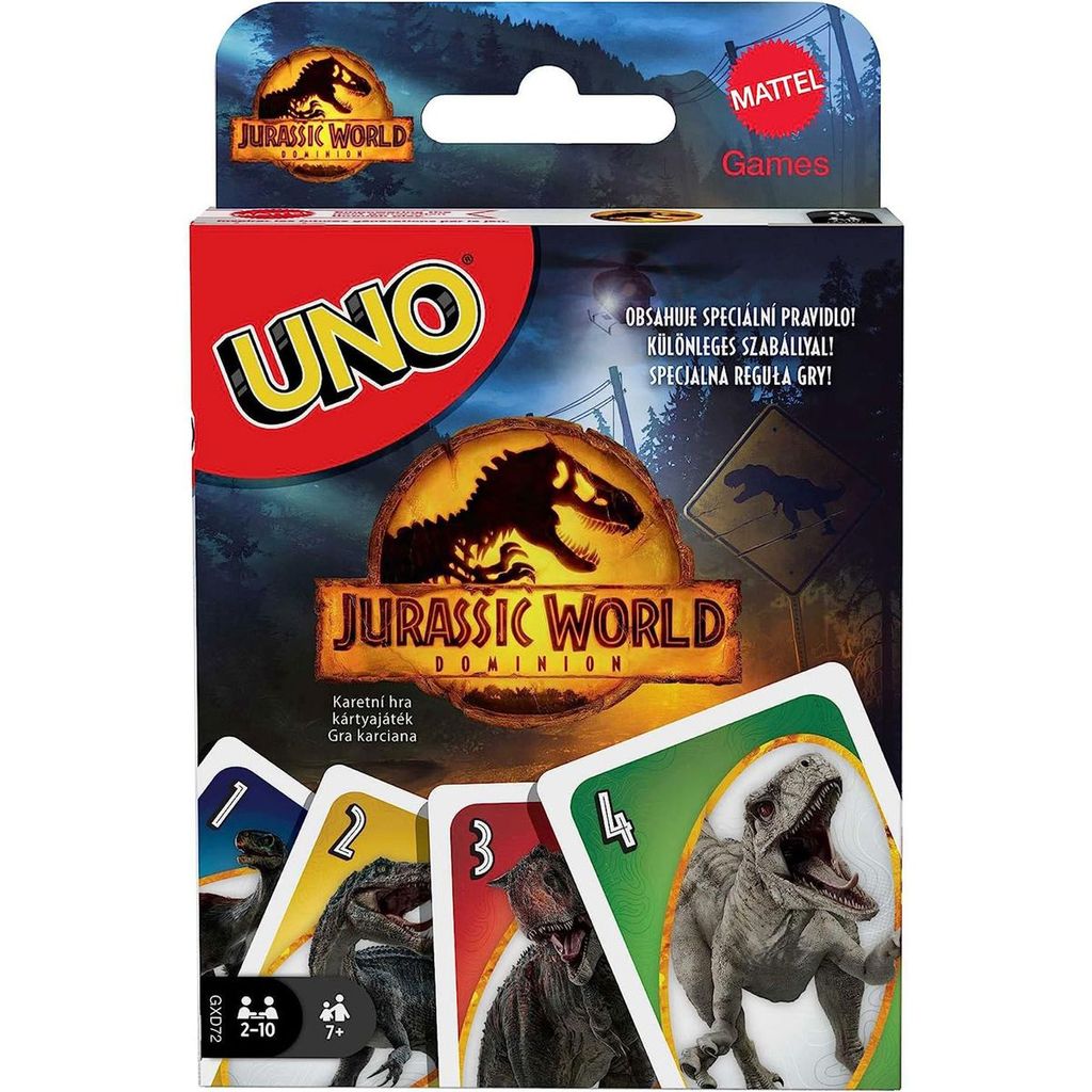 Mattel GXD72 - UNO - Jurassic World Dominion - Kartenspiel mit 112 Karten