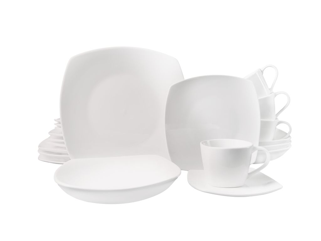 ECHTWERK 20-teiliges Kombiservice "Classic" Modern-Design, Elegantes weißes Geschirrset aus Porzellan