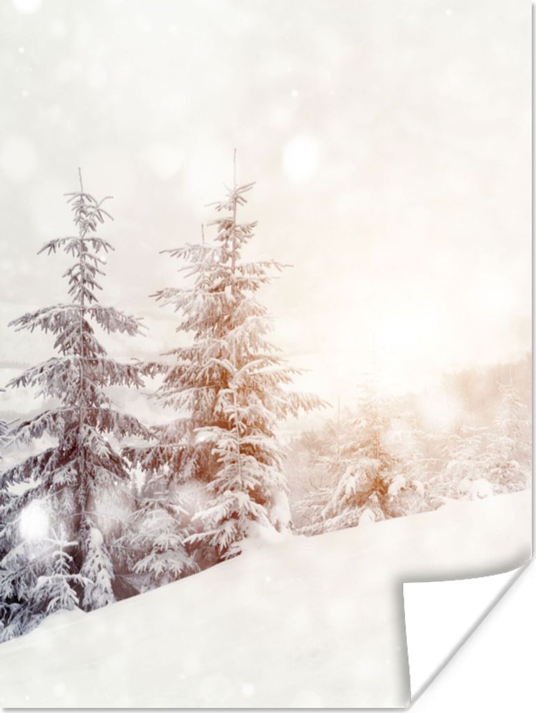 MuchoWow Poster Baum - Schnee - Winter 90x120 cm - Wohnzimmer