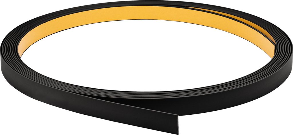 A roll of black flat profile trim with adhesive backing.