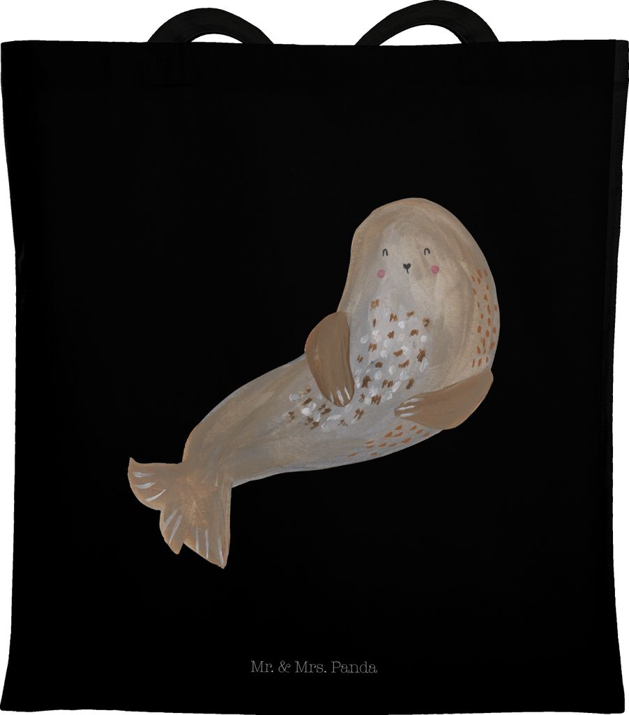 Mr. & Mrs. Panda Tote Bag Robbe Lachen - Schwarz - Geschenk, Shopping Tasche, Jutebeutel, Schultasche, Robben, Strand, Einkaufstasche, Ostsee, Lust...