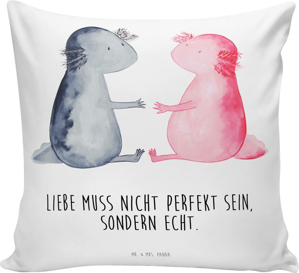 Mr. & Mrs. Panda Dekokissen Sofa Axolotl Liebe - Weiß - Geschenk, Lurch, Kissen 40x40, Kuschelkissen, Deko, Polster, Schwanzlurch, Valentinstag, b...