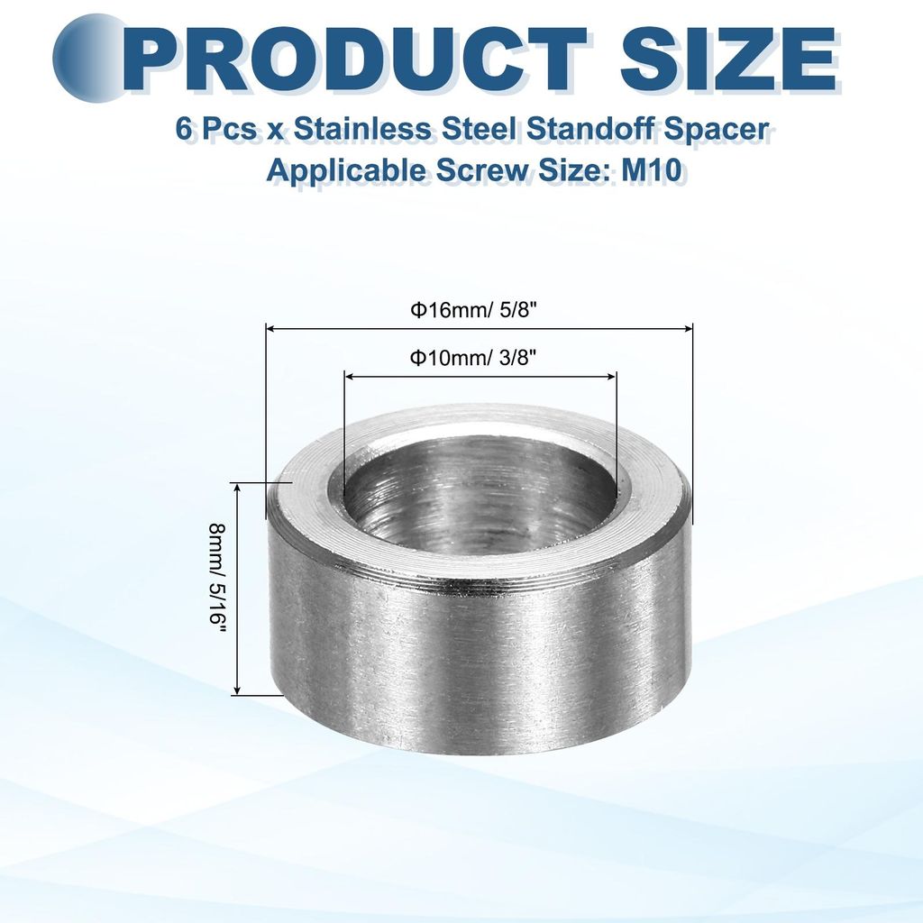 6 Stš¹ck M10 Metall Abstandshalter 3/8" Edelstahl Abstandshalter 10mm ID x 16mm OD x 8mm L Rund Gewindelose Standoff Buchse Glatte Oberfl?che fš...