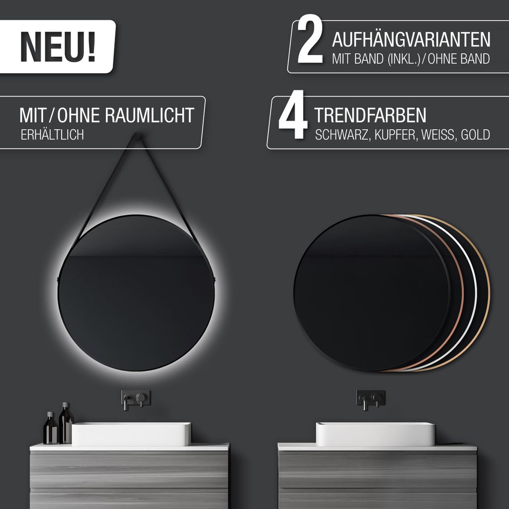 LED Wandspiegel 80 cm, schwarz, Alu, Licht neutralweiß, Produktbild 