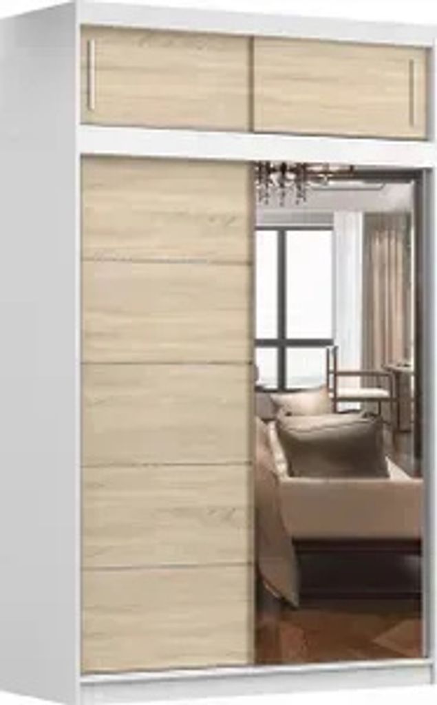 Wohnzimmerschrank mit zusätzlichem Stauraum, Kleiderschrank mit Spiegel Schwebetürenschrank 2-türig Schrank mit vielen Einlegeböden und Kleider...