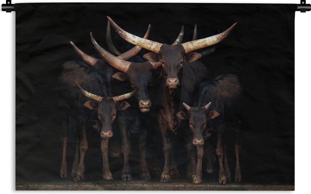 MuchoWow Wandteppich Wandbehang Kühe - Watussi - Schwarz 120x80 cm Tapisserie Dekoration Wandtuch - Wanddekorationen - Wandtücher