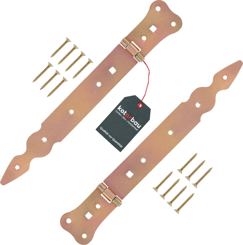 KOTARBAU 2er Set Ladenband 250 mm Türband Torscharnier Werfgehänge Kreuzgehänge Türscharnier Scharnier Gold Verzinkt Rostfrei Gartentorband B...