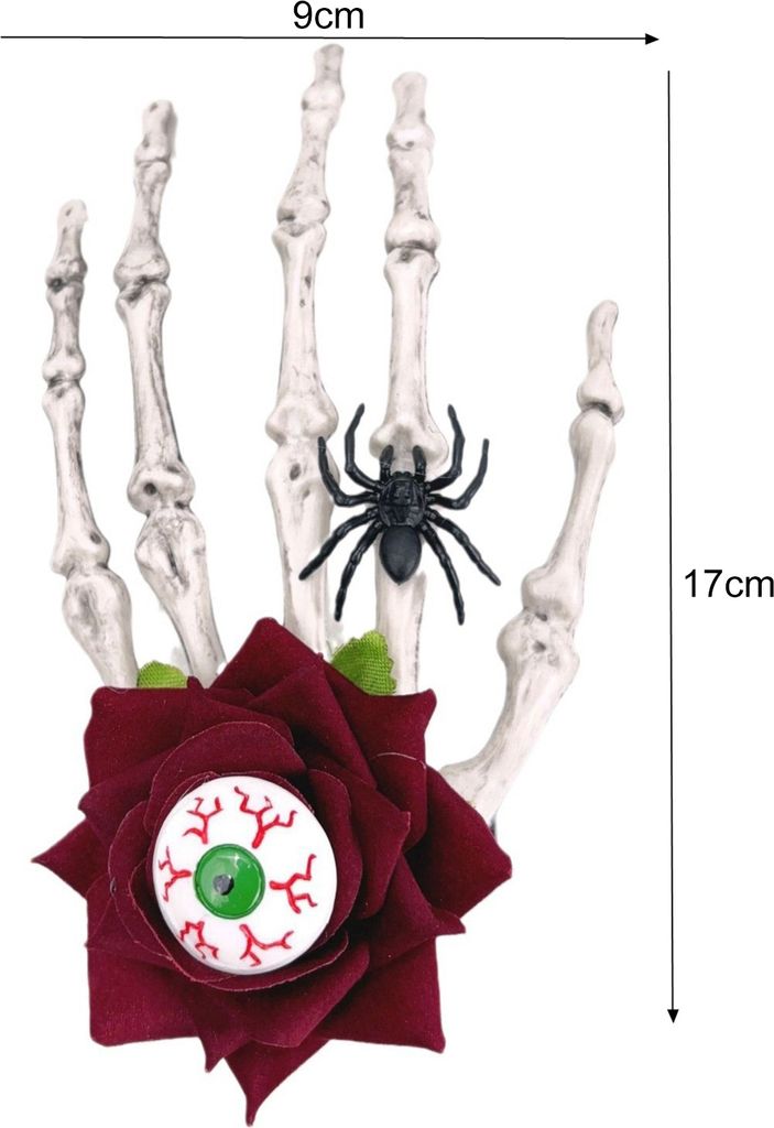 Halloween Skelett Hand Haarnadel Rose Blume Spinne Haarspangen Schädel Augapfel Tag der Toten Kopfbedeckung Cosplay Zubehör Party Nachbildung