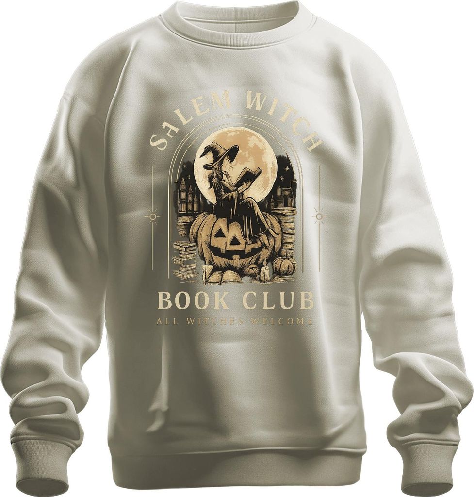 Salem Witch Book Club All Witches Welcome Halloween Kürbis Mond Uni Sweatshirt Pullover, Natur, 3XL