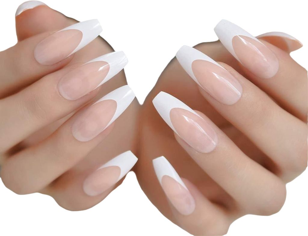 Lange, glänzende French-Nägel, natürliche, nackte Vollabdeckung, Kunststoff, künstliche Fingernägel, DIY-Nagelspitzen, Maniküre, Ballerina-N...