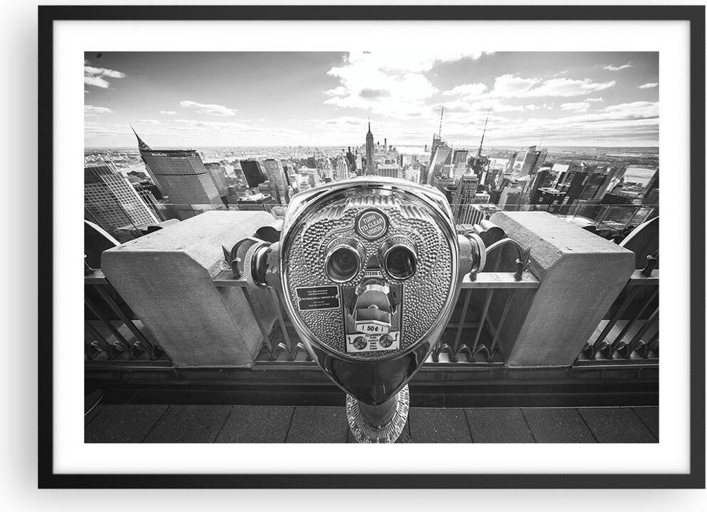 Gerahmtes Poster - Schwarzer Rahmen - Manhattan Fernglas Ansicht - 70x50 cm - Wand Bild - Wanddeko - Wandbilder - Wandposter - Bilderrahmen - Bilde...