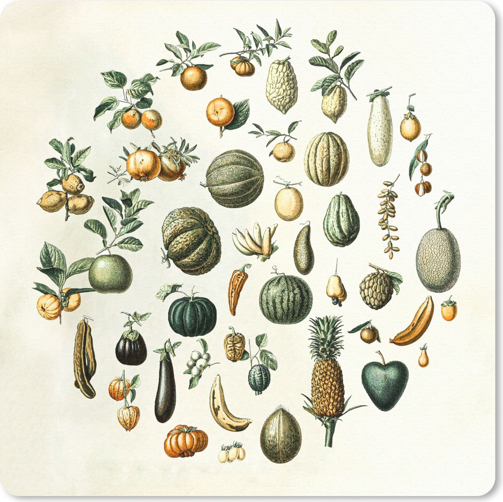 MuchoWow Mauspad Mousepad Gemüse - Obst - Vintage 30x30 cm - Mousepads - Maus Mat - Pad - Mausunterlage - Gaming
