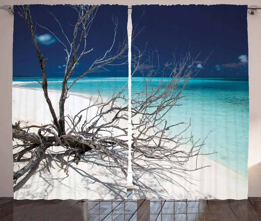 Rideau déco paysage marin pour salon et chambre, installation facile bleu