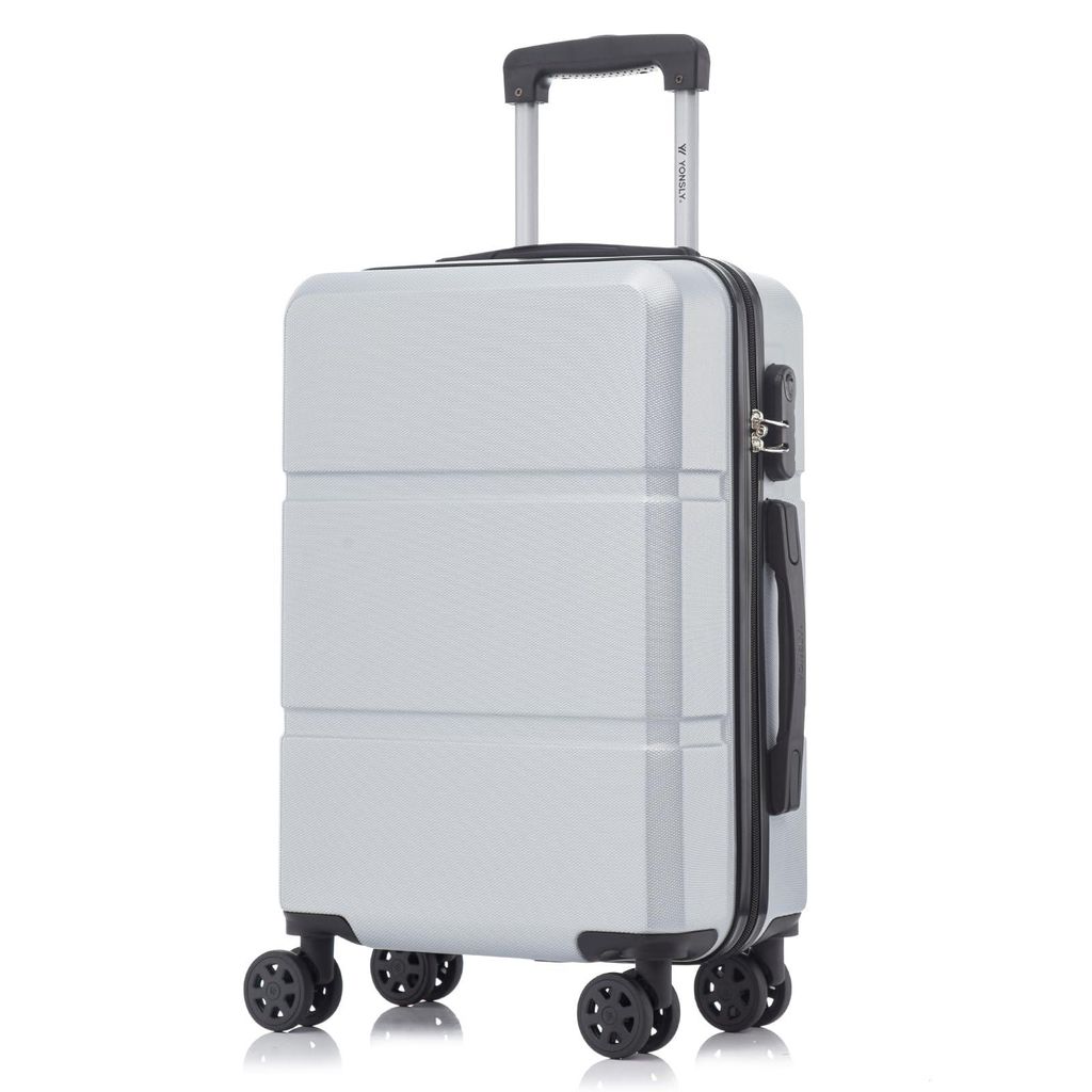 Koffer Trolley Reisekoffer Suitcase, Rollkoffer Handgepäck ,mit 4 Rollen360°, Hartschalenreisekoffer, Zahlenschloss, Weicher Gummigriff(L, Silber)