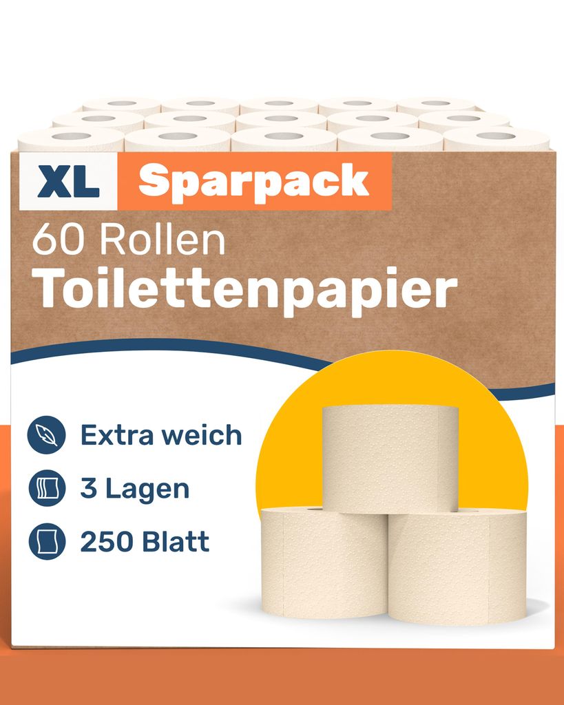 60 rolek papieru toaletowego, 3-warstwowy – 250 arkuszy na Zdjęcie produktu 