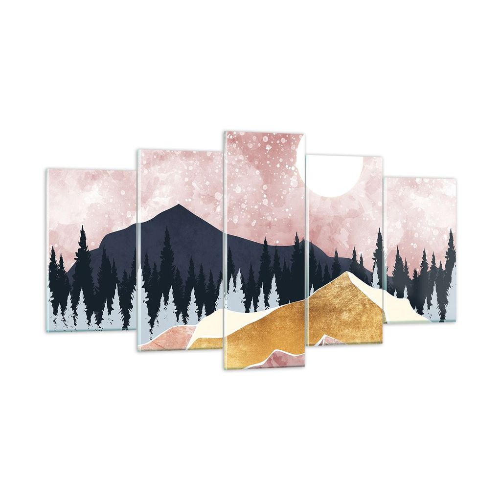 Bilder auf glas - 5 Teile - Grafik Modern Landschaft - 160x85cm - Glasbilder - Wandbilder - Bilder - zum Aufhängen bereit - Wanddekoration aus Gla...