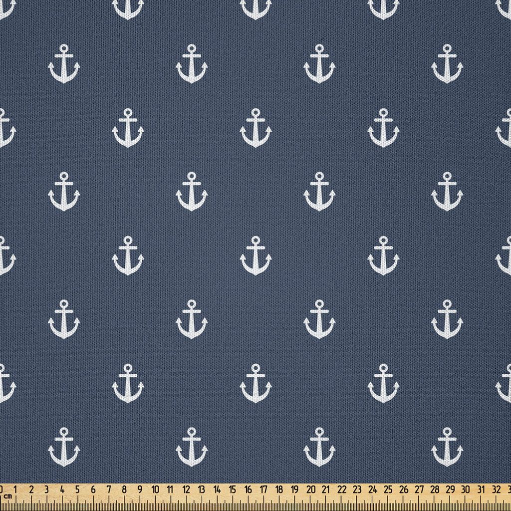 ABAKUHAUS Navy blau Microfaser Stoff als Meterware , Seeklassisches Muster mit weißer kleiner Anker-Ikonen-Seereise-Kreuzfahrt, 2 M (230 x 200 cm)...