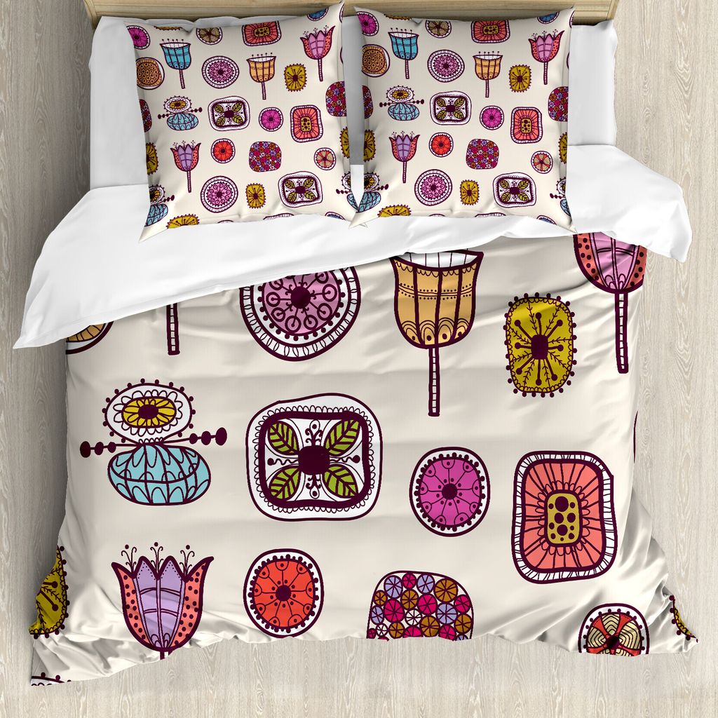 ABAKUHAUS Hipster Bettbezug, Abstrakte Formen Bunte, Milbensicher Allergiker geeignet mit Kissenbezügen, 200 cm x 200 cm - 80 x 80 cm, Mehrfarbig