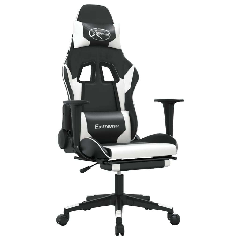Gaming-Stuhl mit Massage & Fußstütze Schwarz & Weiß Kunstleder
