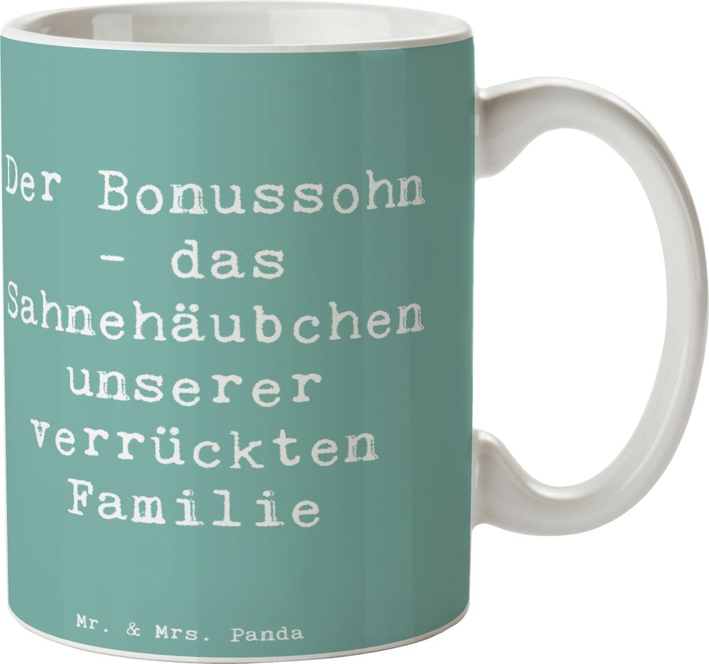 Mr. & Mrs. Panda Tasse Spruch Der Bonussohn - Meeresbrise - Geschenk, Keramiktasse, Stiefsohn, Becher, Kaffeebecher, Familienbindung, Patchworkfami...