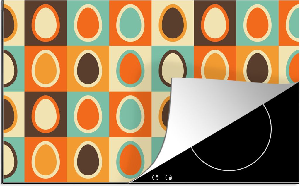 KitchenYeah Herdabdeckplatte Retro - Muster - Ei , 91x52cm, Küche Deko, Glaskeramikfeld Herdabdeckung, Abdeckplatte fùr Kochfeld