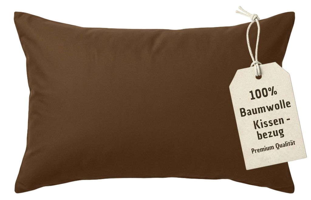 2er Pack Kissenbezug 60x80 cm Braun | 100% Baumwolle | Doppelpack PREMIUM Kissenhülle mit verdecktem Reißverschluss