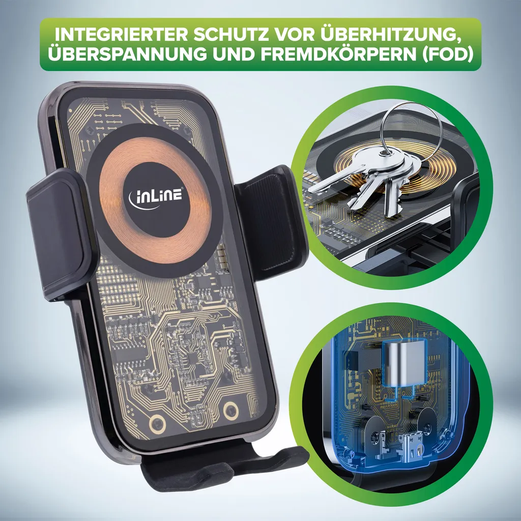 Support Voiture Chargeur Induction Universel QI 2 One Touch InLine KFZ - 6