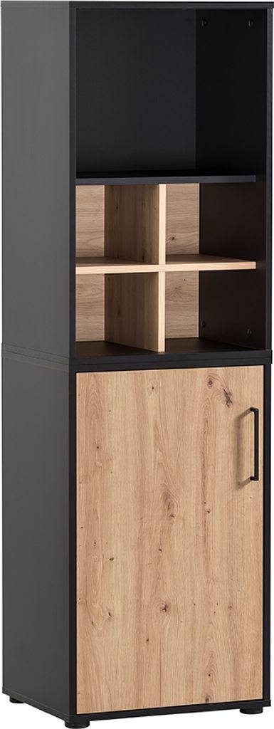 Aktenschrank (3-teilig) in schwarz matt mit Eiche, ALNWICK-80
