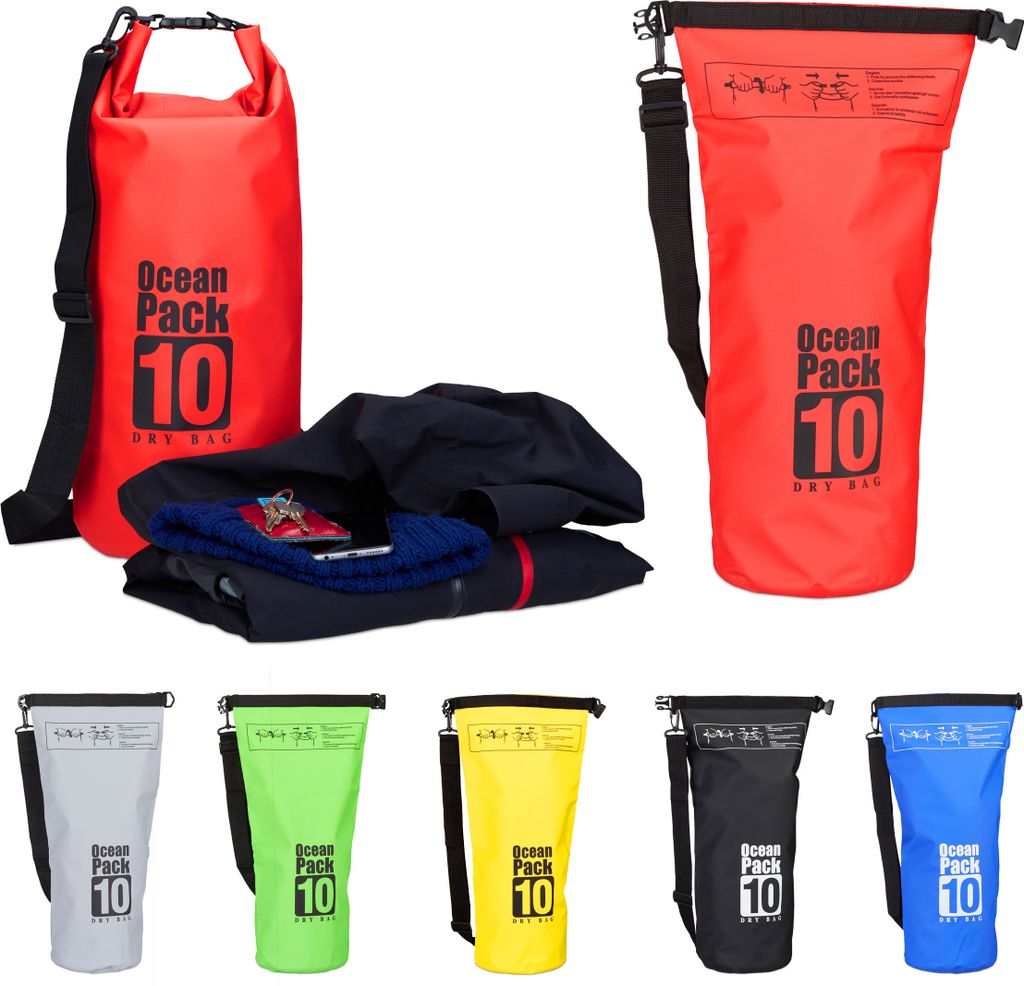 Relaxdays Ocean Pack 10 L, wasserdichter Dry Bag, Produktbild 